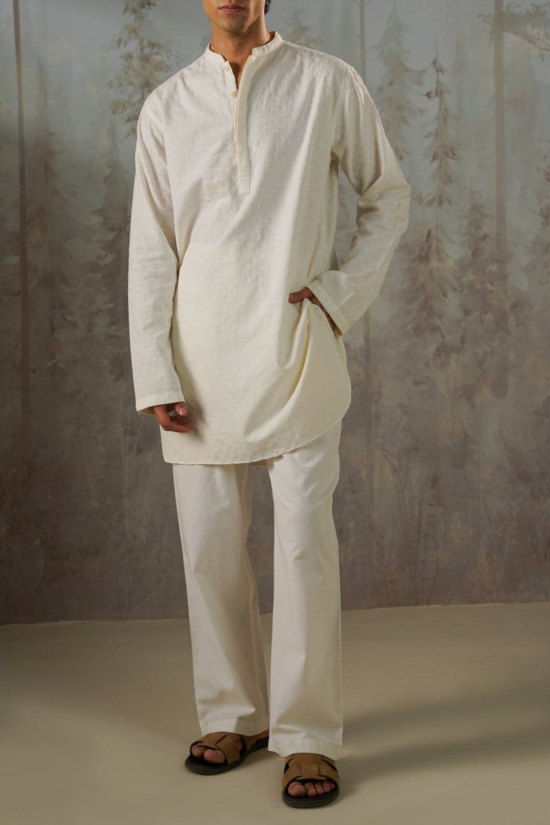 OFF WHITE TEXTURED GEOMETRIC SHIRT