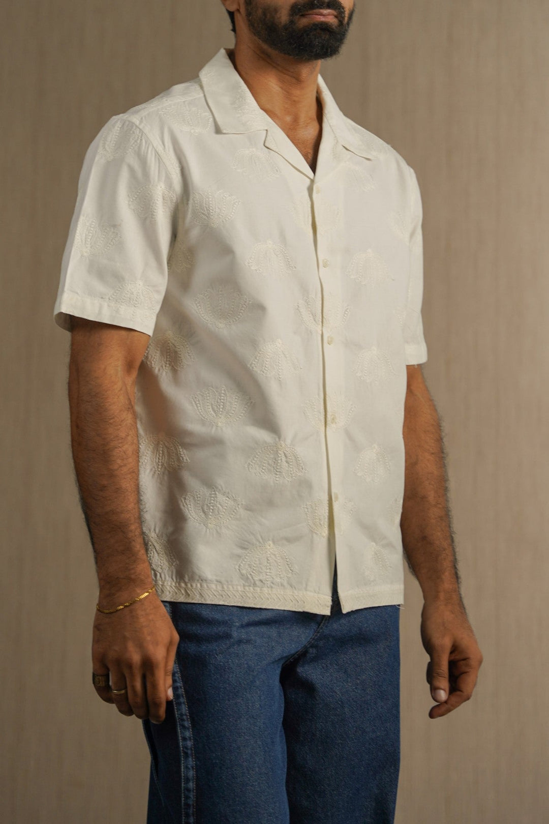 OFF WHITE LOTUS EMBROIDERED SAFARI