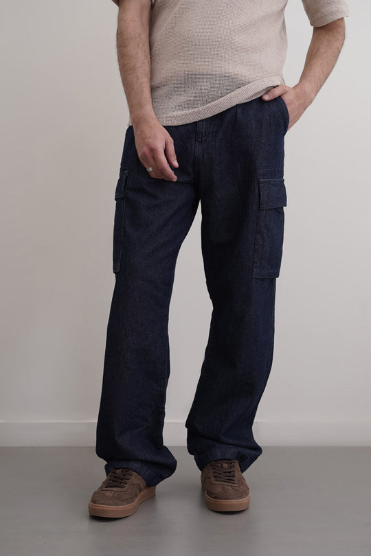 BLUE RELAXED CARGO JEANS