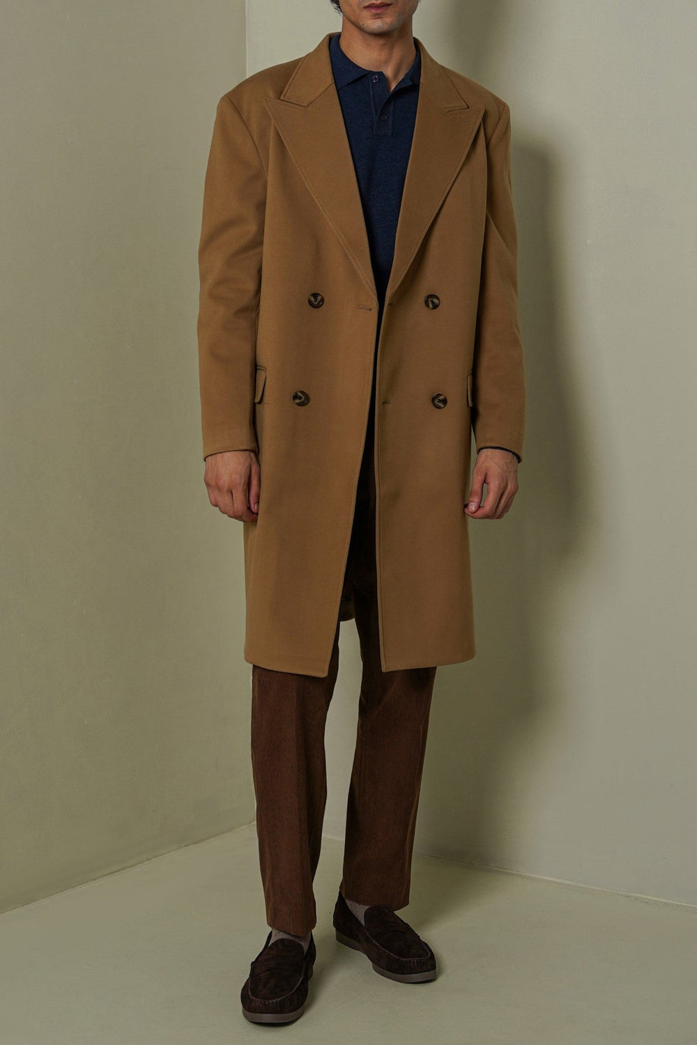 CAMEL DOUBLE BREASTED OVERCOAT