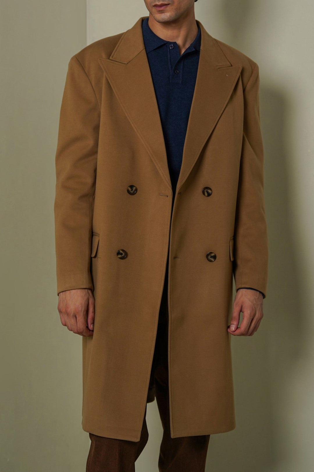 CAMEL DOUBLE BREASTED OVERCOAT