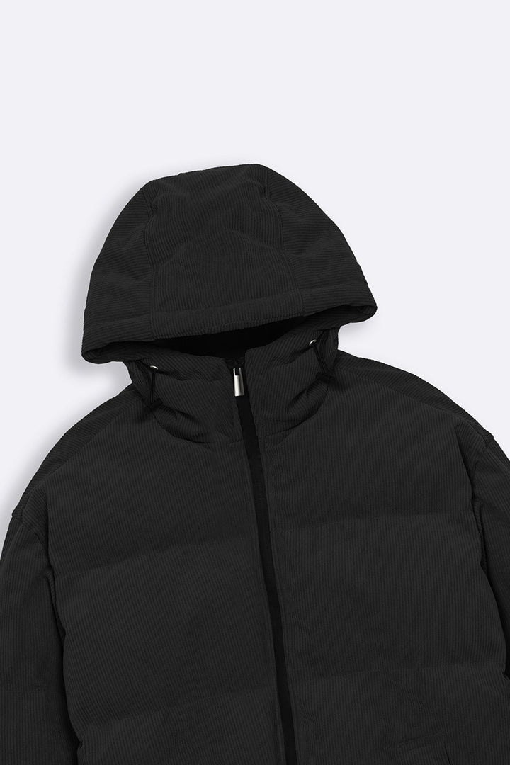 BLACK CORDUROY PUFFER JACKET
