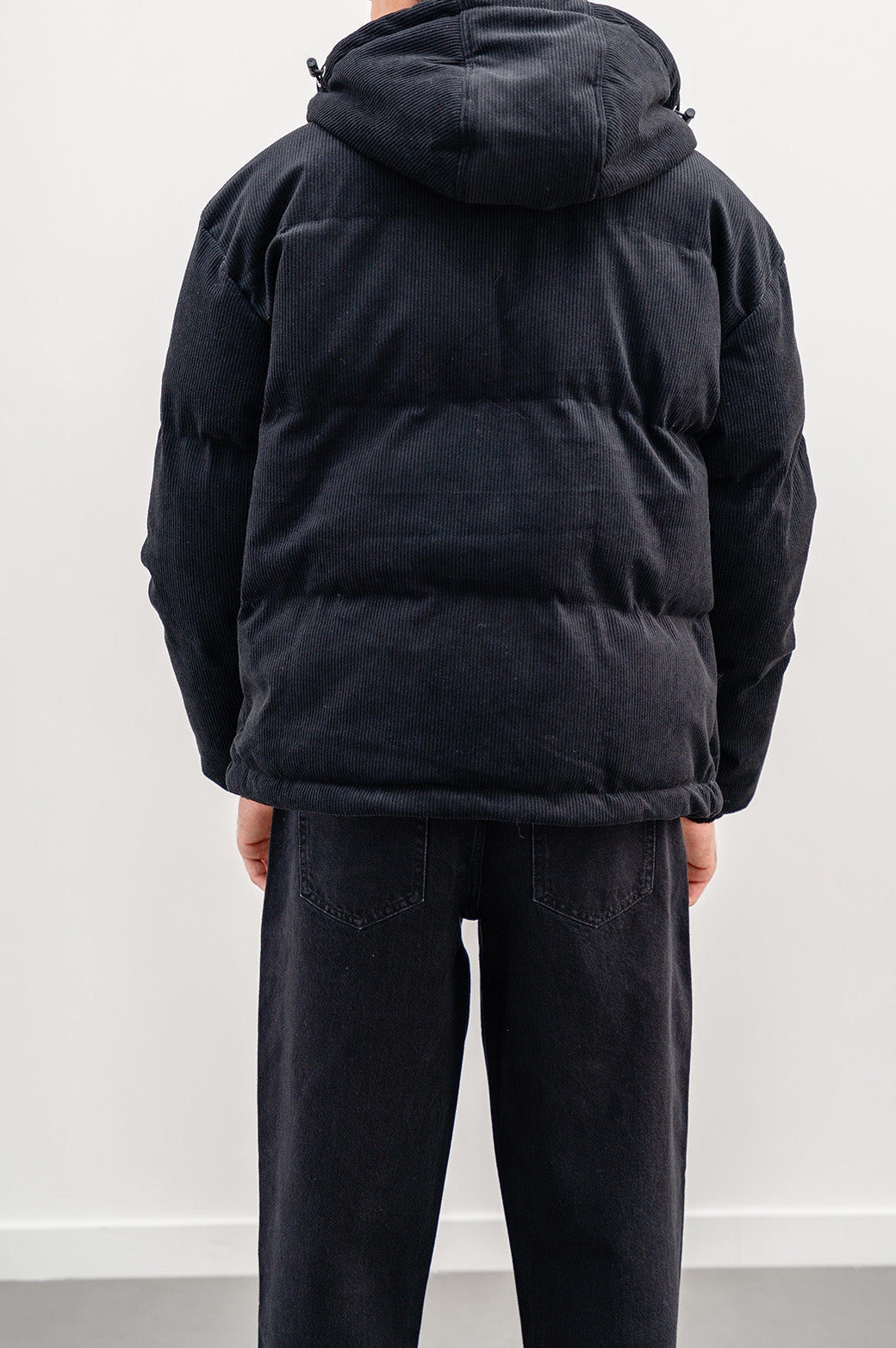 BLACK CORDUROY PUFFER JACKET