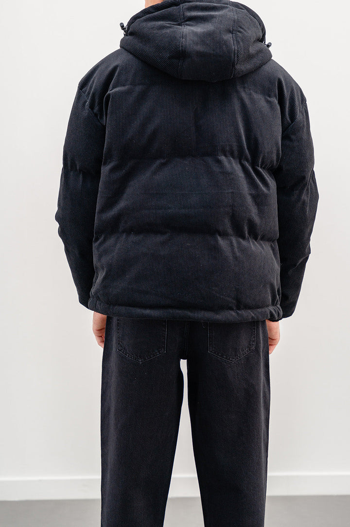 BLACK CORDUROY PUFFER JACKET
