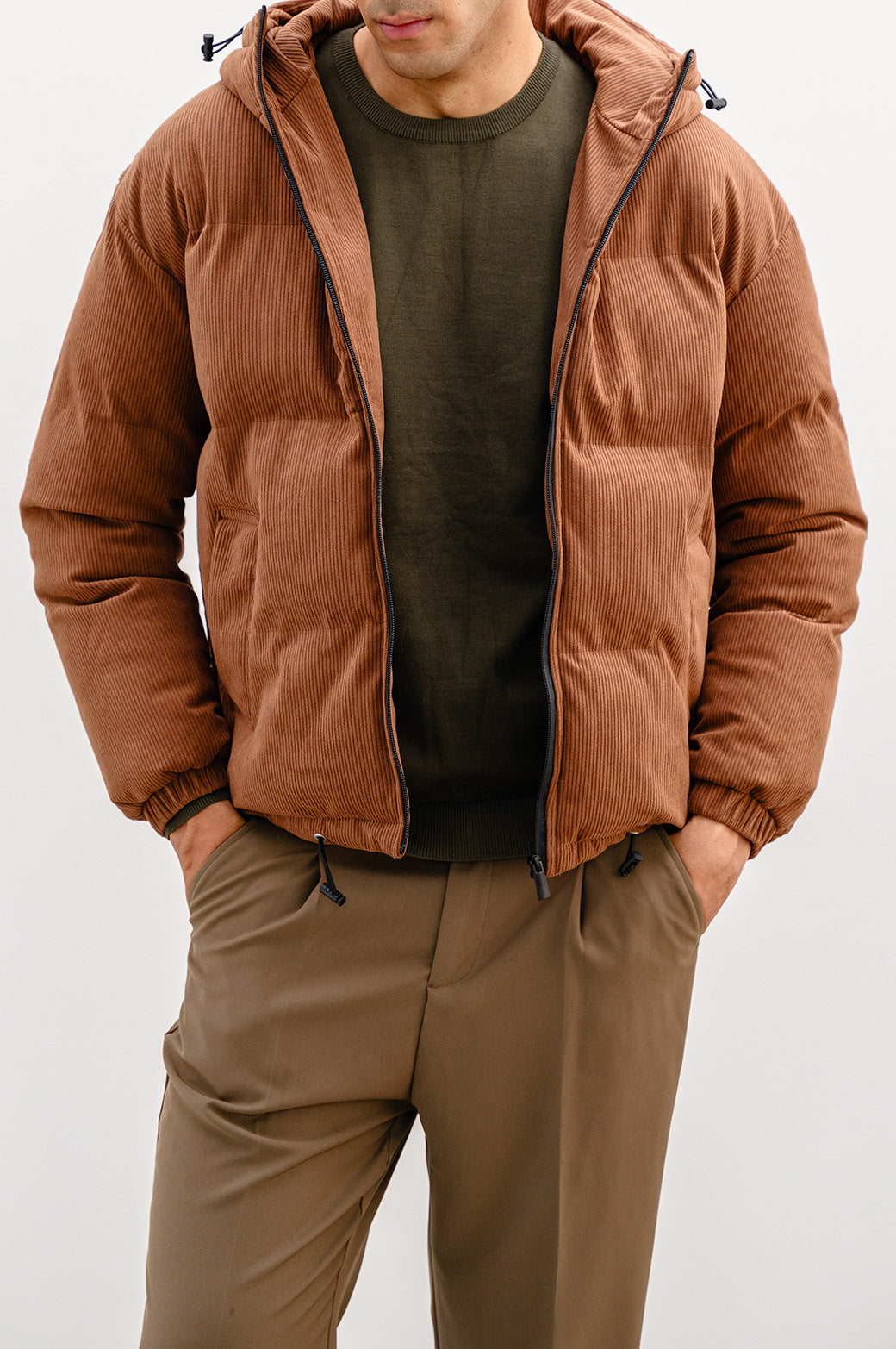 BROWN CORDUROY PUFFER JACKET
