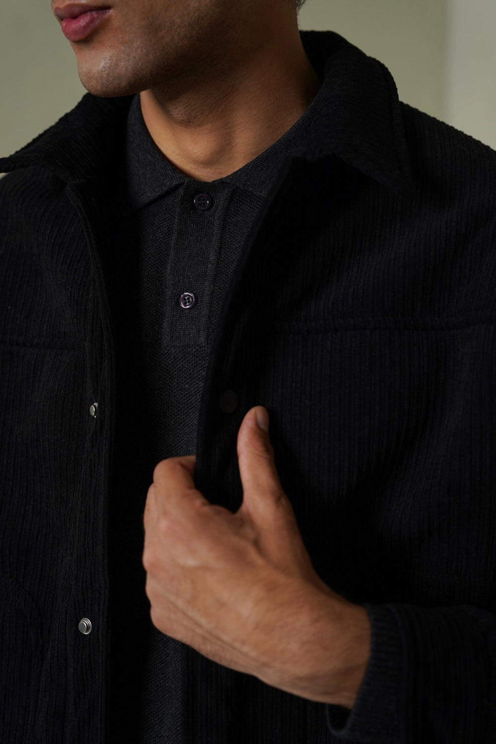 BLACK FUR-LINED CORDUROY JACKET