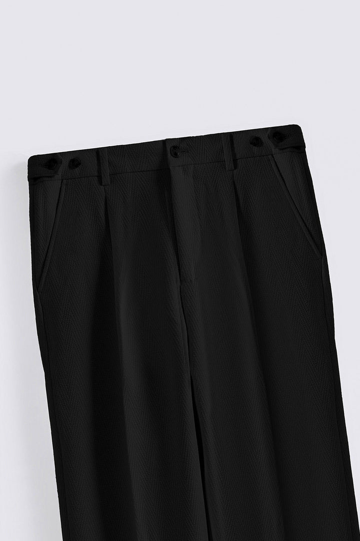 BLACK TEXTURED ADJUSTABLE PANTS