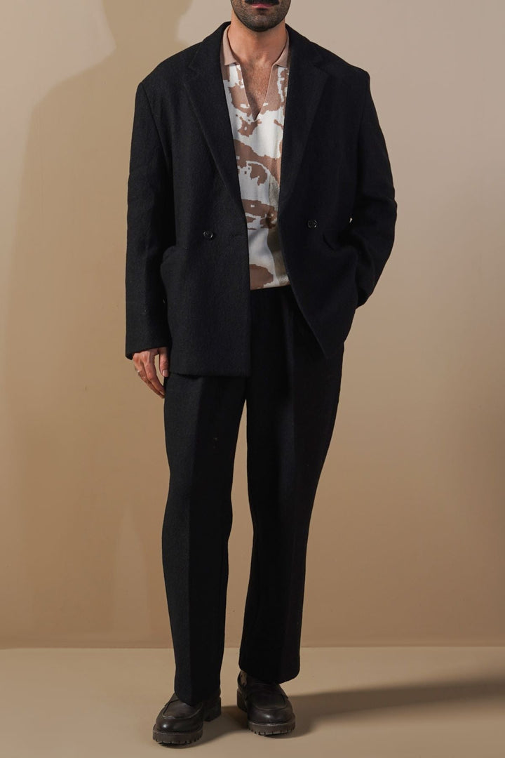 BLACK WOOL-BLEND DAILY PANTS