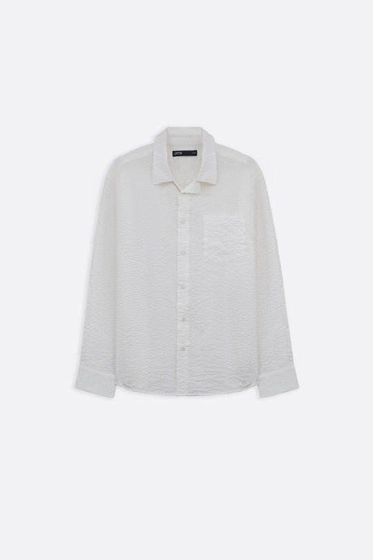 WHITE SEERSUCKER FLOWY SHIRT