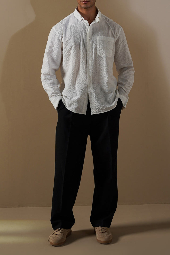 WHITE SEERSUCKER FLOWY SHIRT