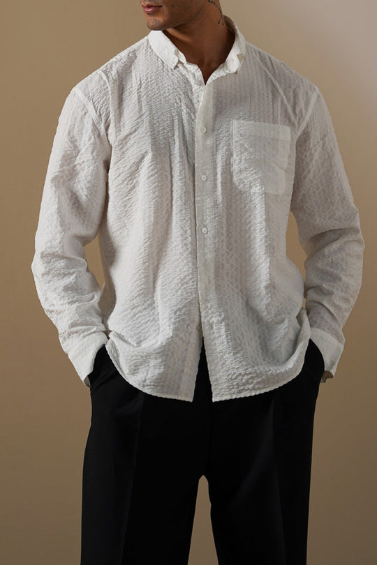 WHITE SEERSUCKER FLOWY SHIRT