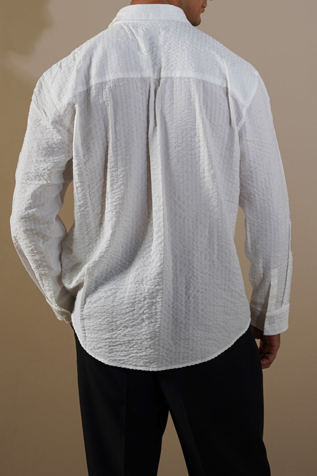 WHITE SEERSUCKER FLOWY SHIRT