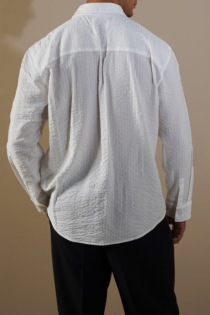 WHITE SEERSUCKER FLOWY SHIRT