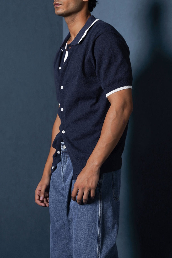 NAVY CLUB POLO CARDIGAN