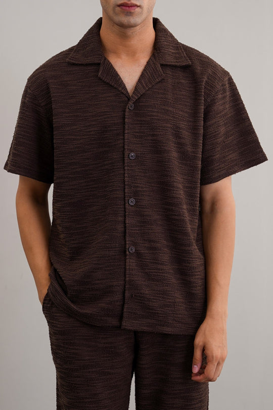 DARK BROWN BOUCLE SAFARI SHIRT