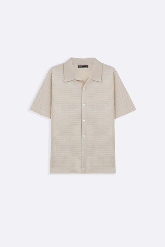 CREAM WAFFLE-KNIT SHIRT