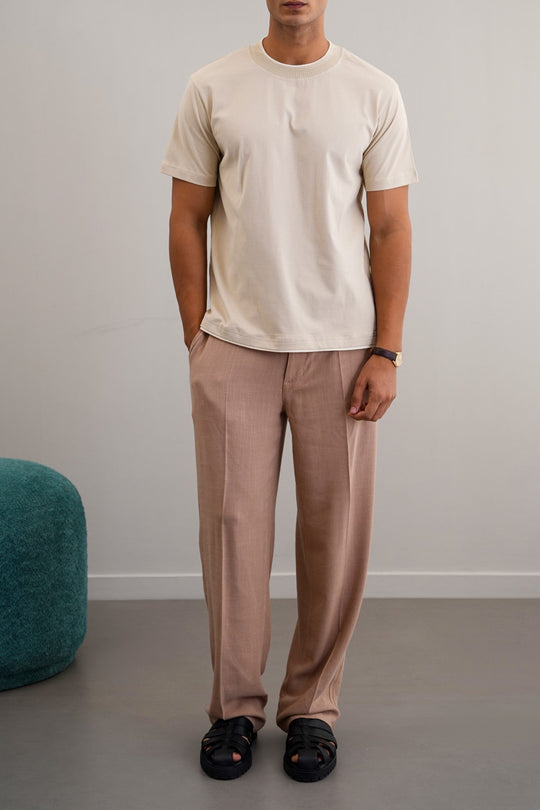 BEIGE JACQUARD RIB TEE