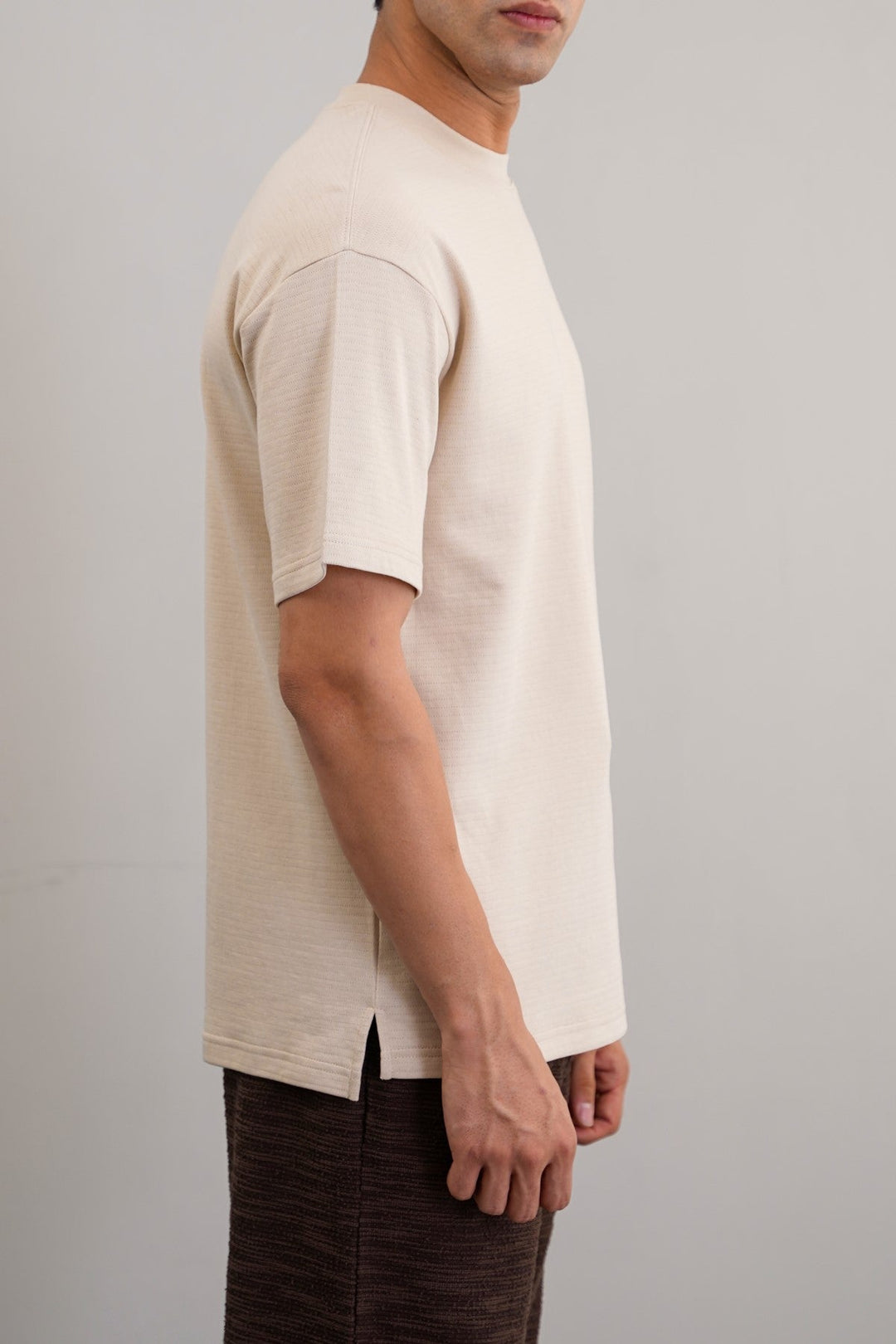BEIGE JACQUARD COTTON CLASSIC TEE