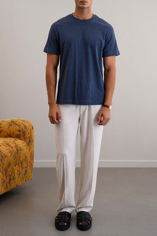 MELANGE NAVY BASIC COTTON TEE