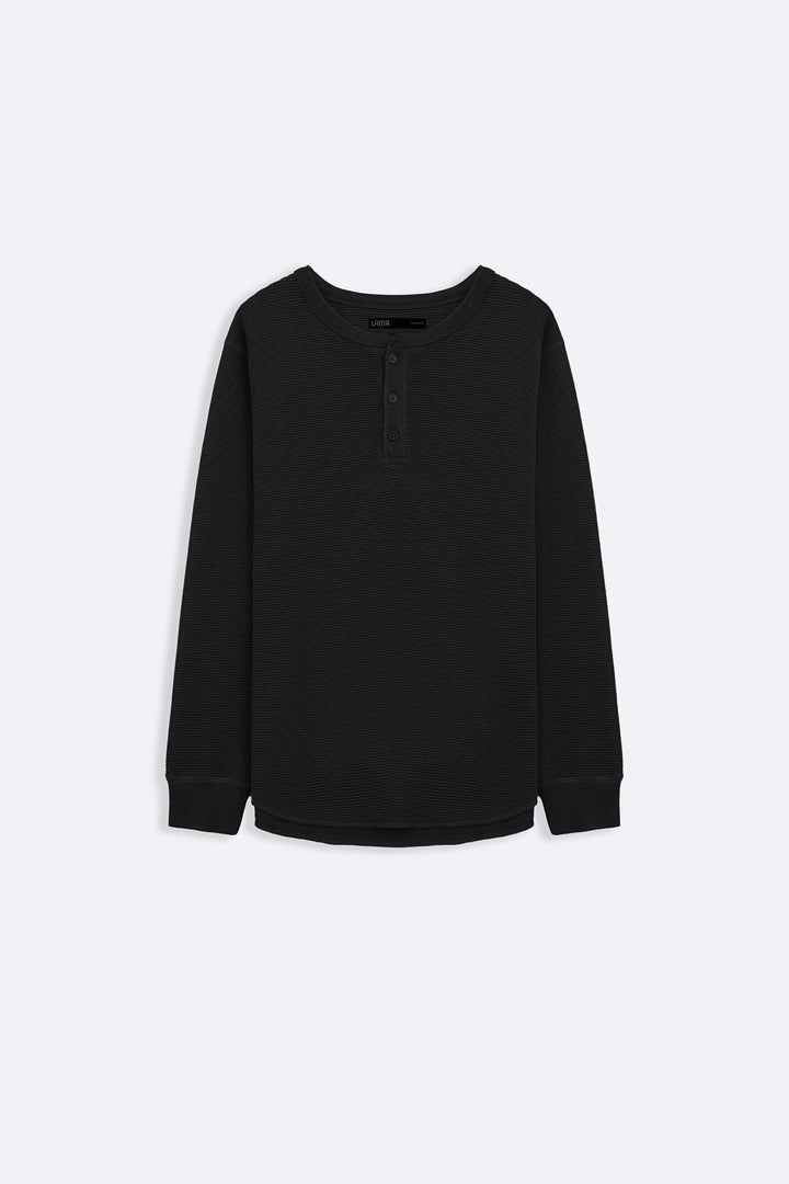 BLACK WAFFLE KNIT T-SHIRT