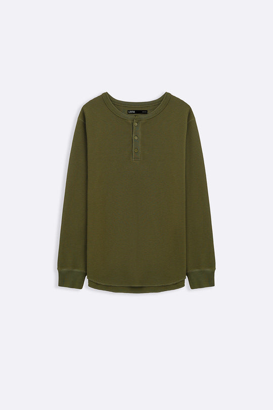 OLIVE WAFFLE KNIT T-SHIRT