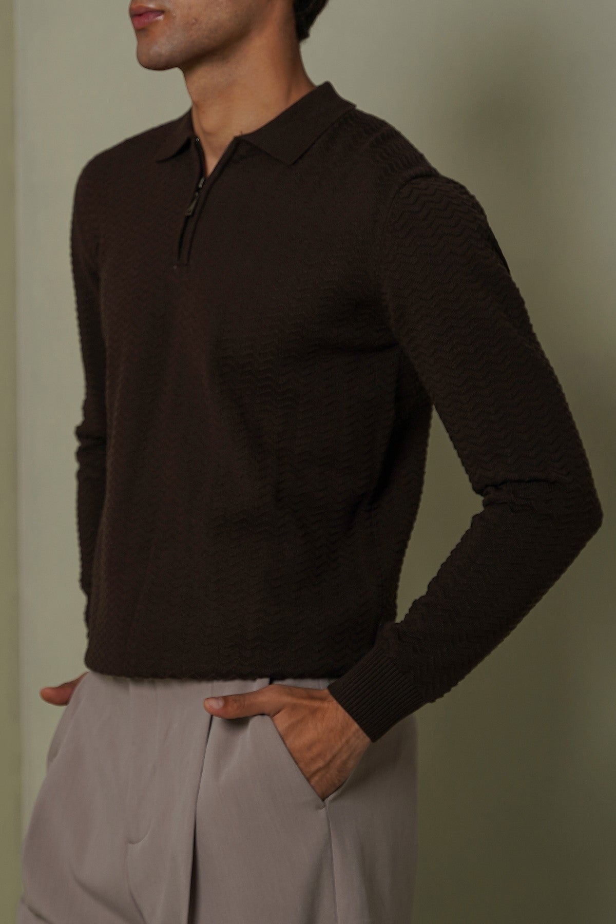 RIPPLE-KNIT POLO SWEATER – LAMA GLOBAL