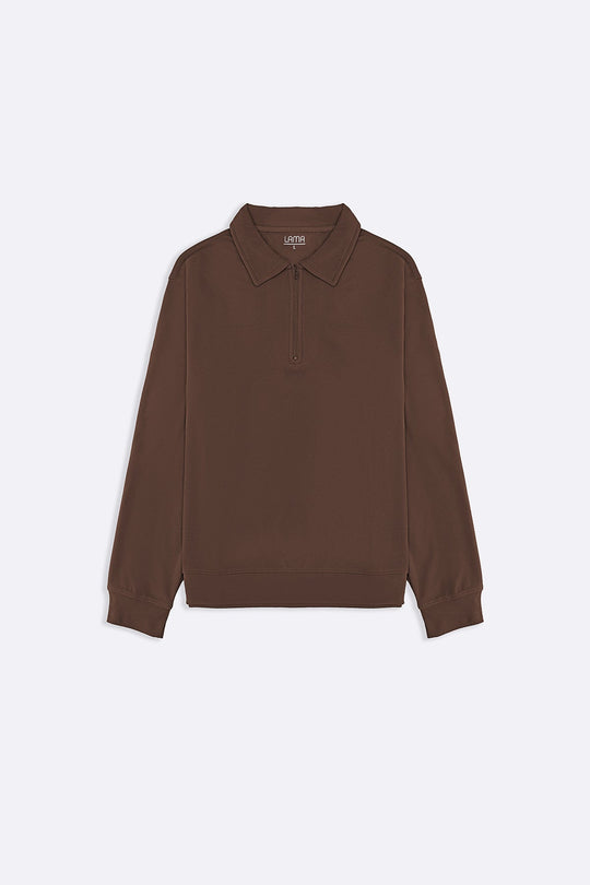 BROWN ZIPPER POLO SWEATSHIRT