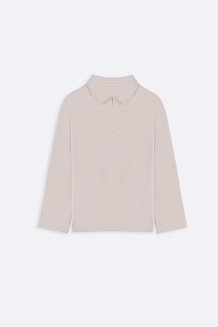 BEIGE QUARTER-ZIP POLO