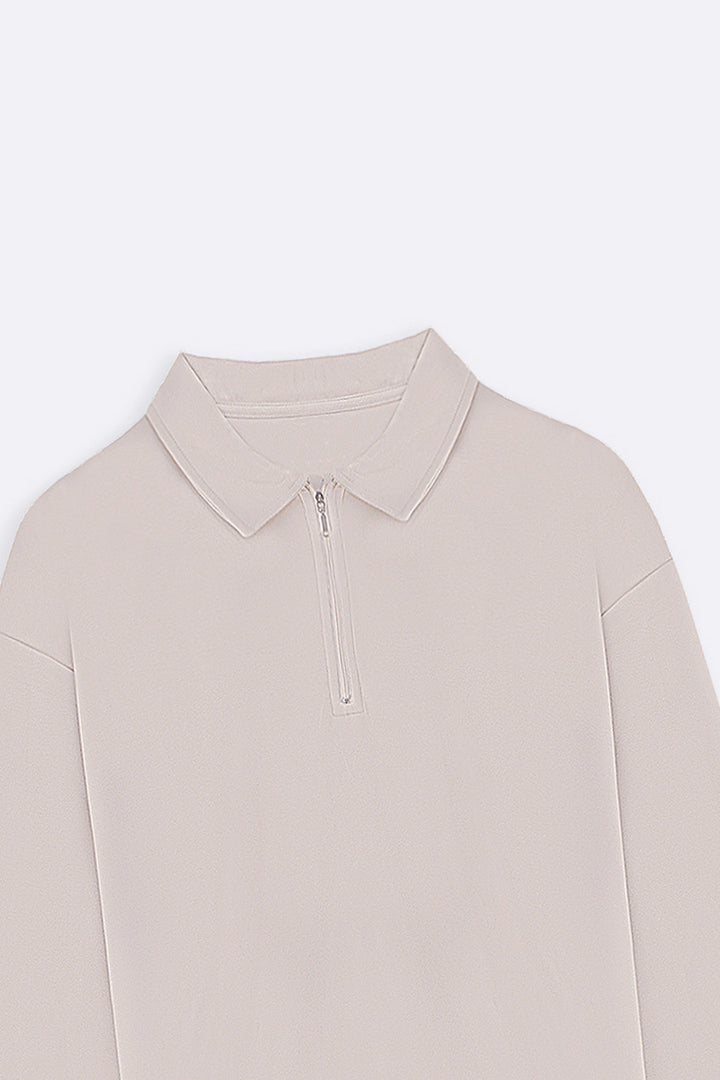BEIGE QUARTER-ZIP POLO