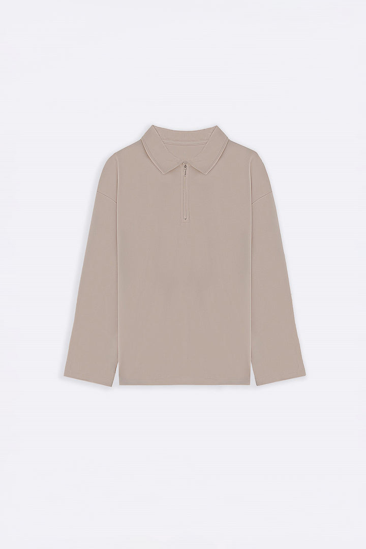 KHAKI QUARTER-ZIP POLO