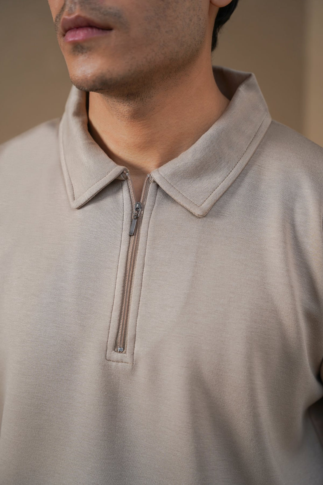 KHAKI QUARTER-ZIP POLO