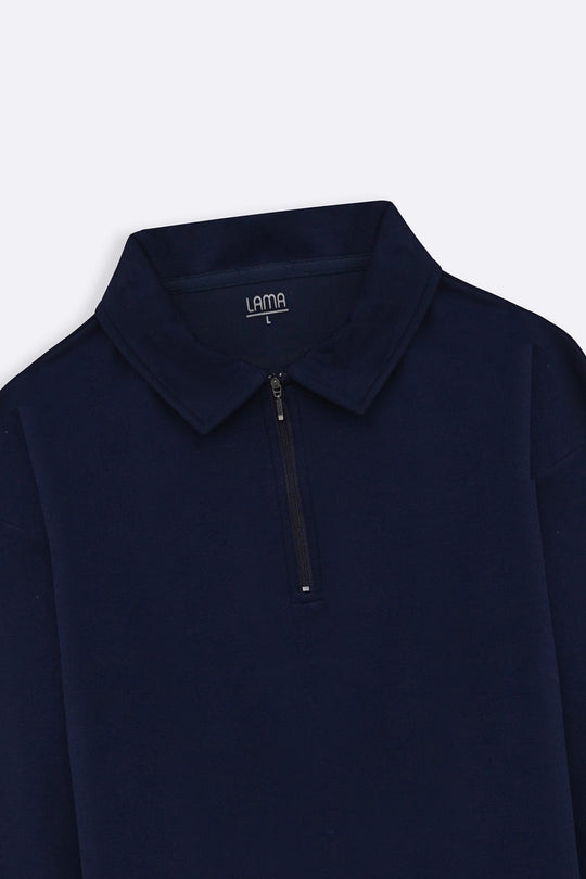 NAVY QUARTER-ZIP POLO