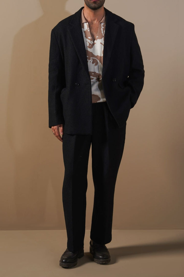 BLACK WOOL-BLEND DAILY JACKET