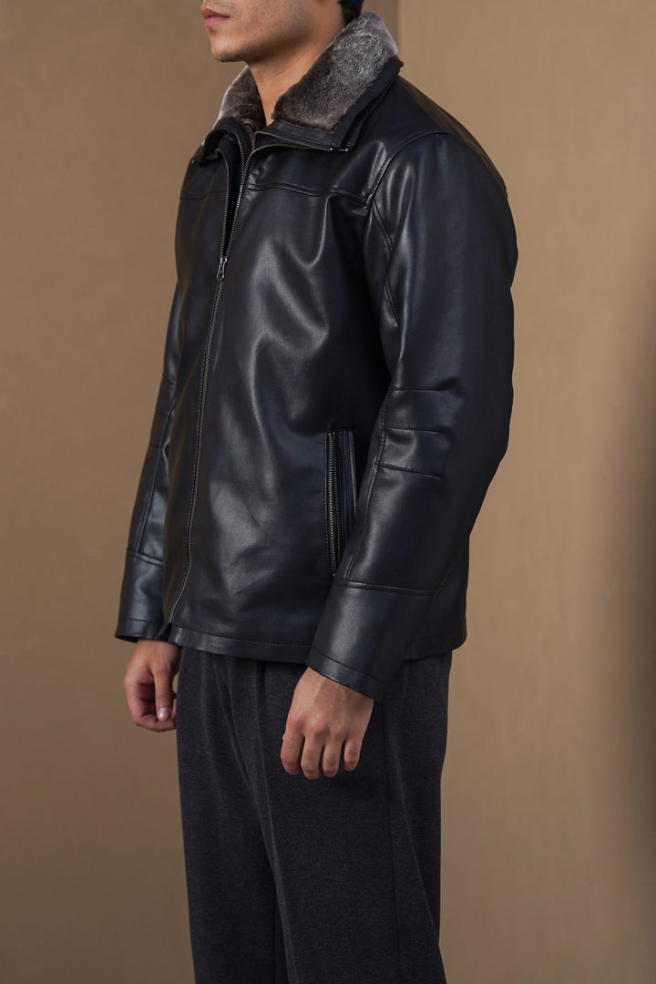 BLACK DETACHABLE COLLAR JACKET