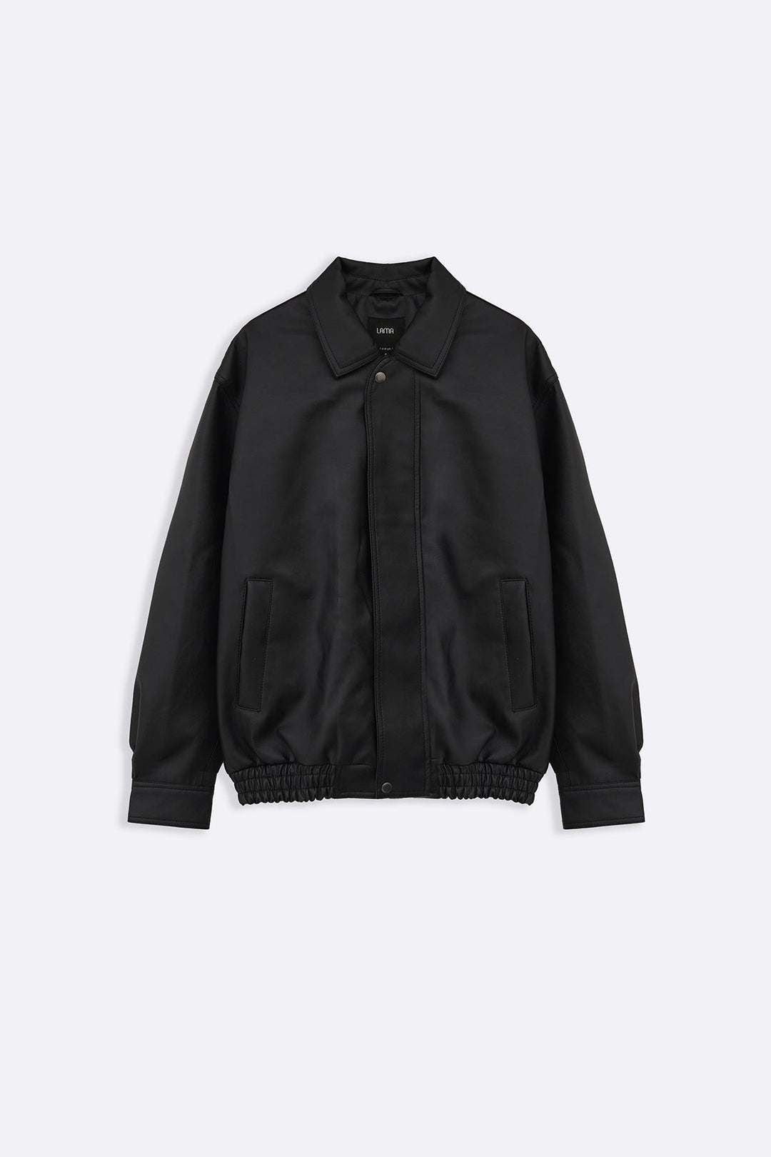 BLACK OVERSIZED FAUX LEATHER BOMBER