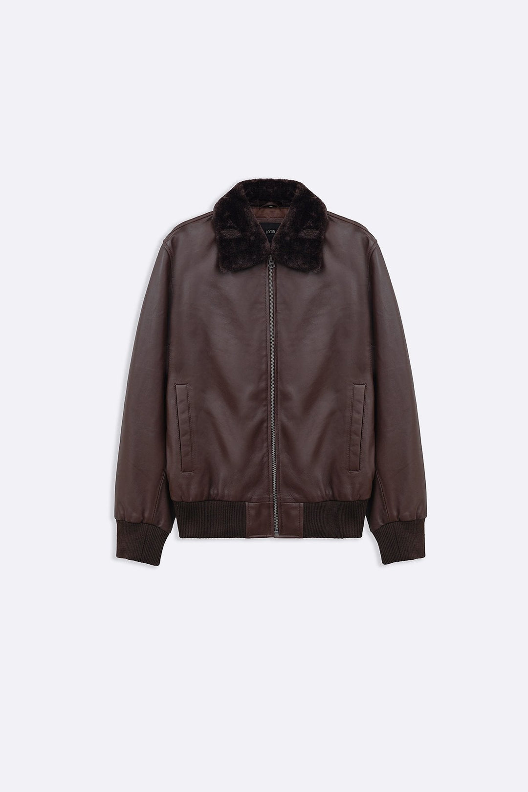BROWN LEATHER JACKET WITH DETACHABLE COLLAR