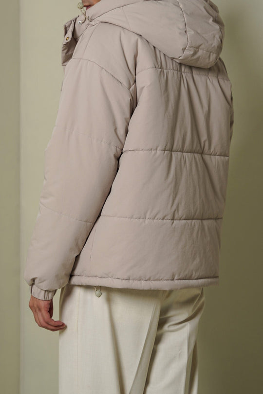BEIGE HOODED PUFFER JACKET