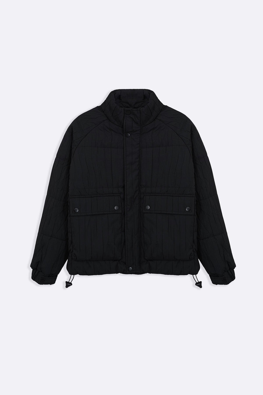 BLACK TEXTURED PUFFER JACKET