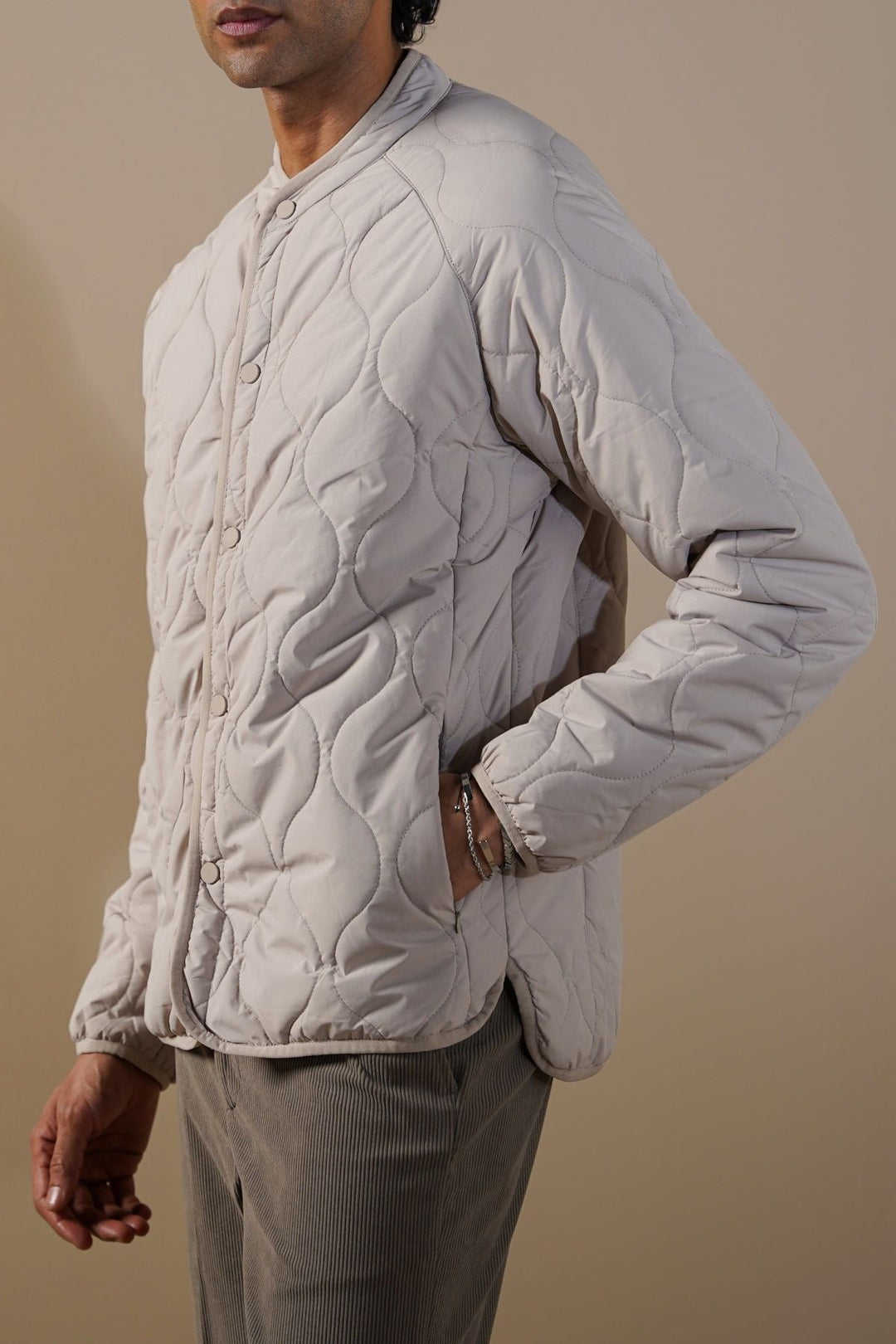 SAND QUILTED MANDARIN JACKET