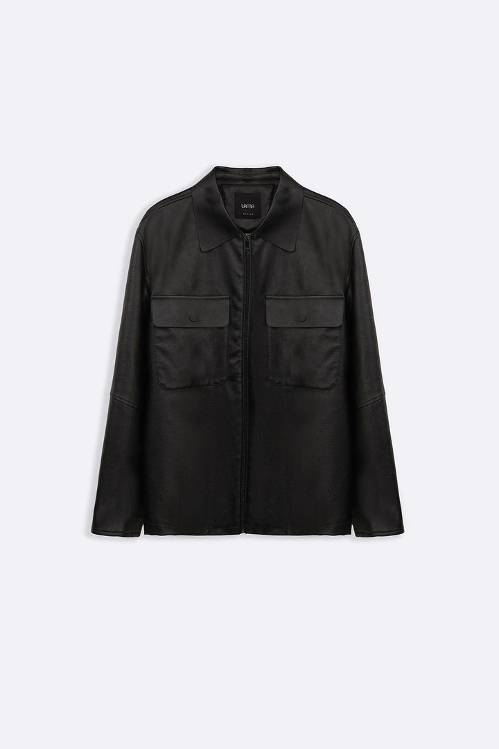 BLACK LEATHER EFFECT JACKET