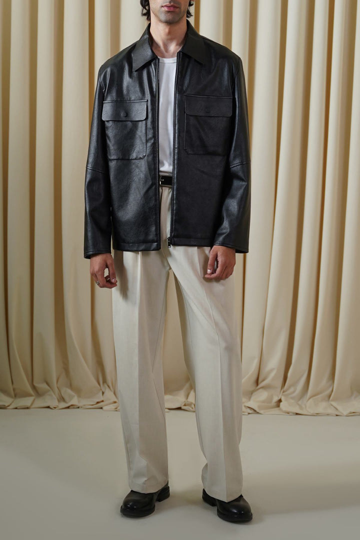 BLACK LEATHER EFFECT JACKET