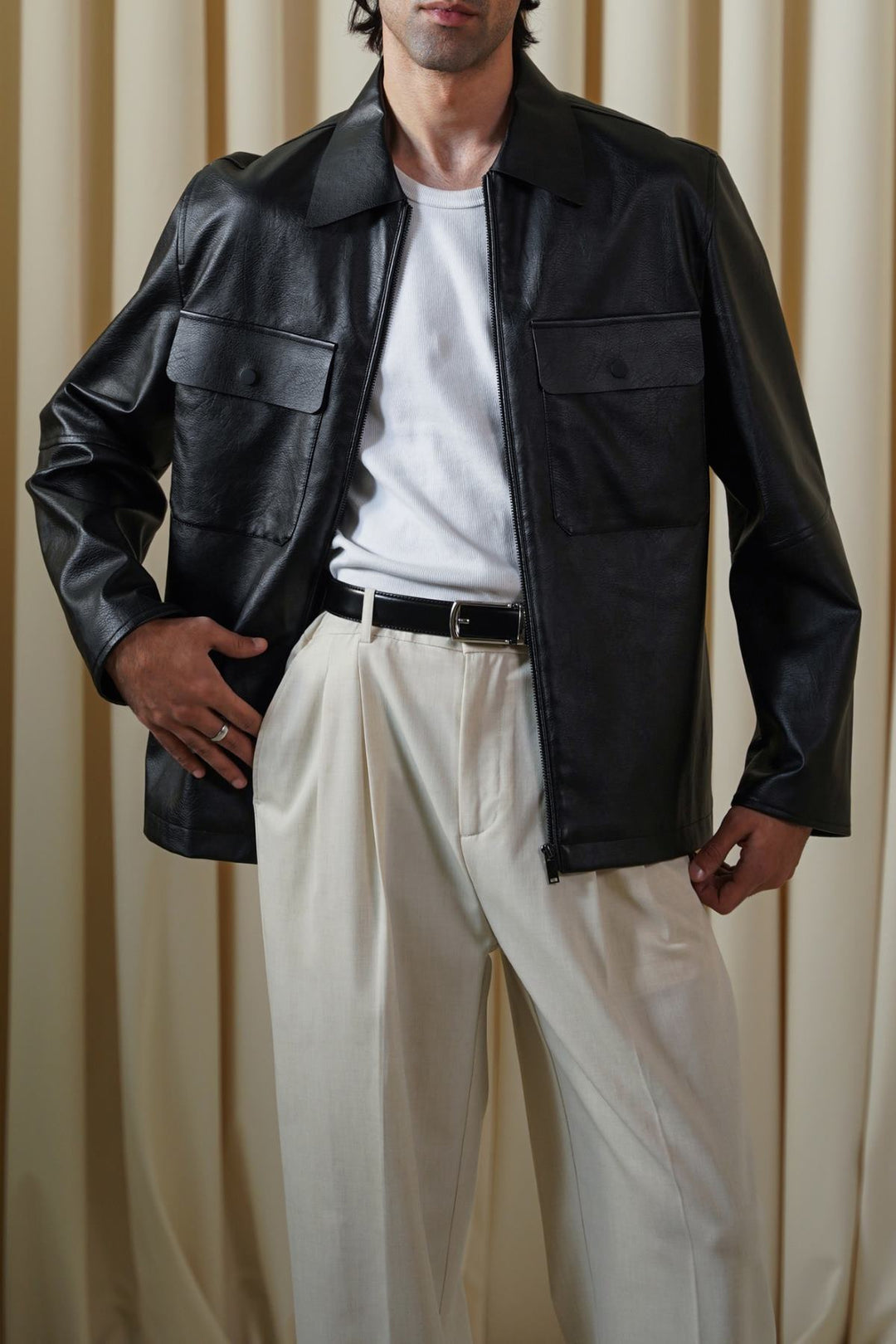 BLACK LEATHER EFFECT JACKET