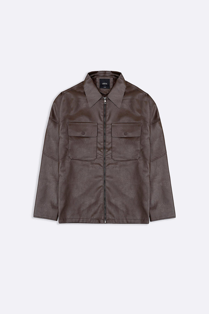 BROWN LEATHER EFFECT JACKET