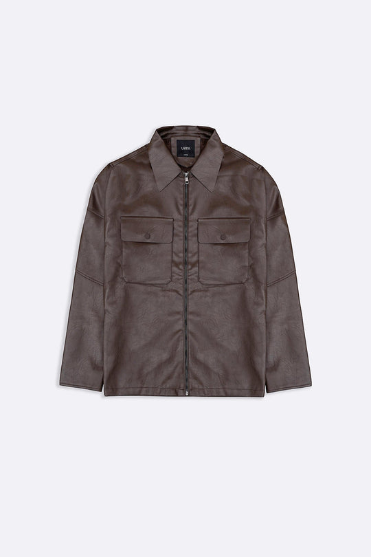 BROWN LEATHER EFFECT JACKET