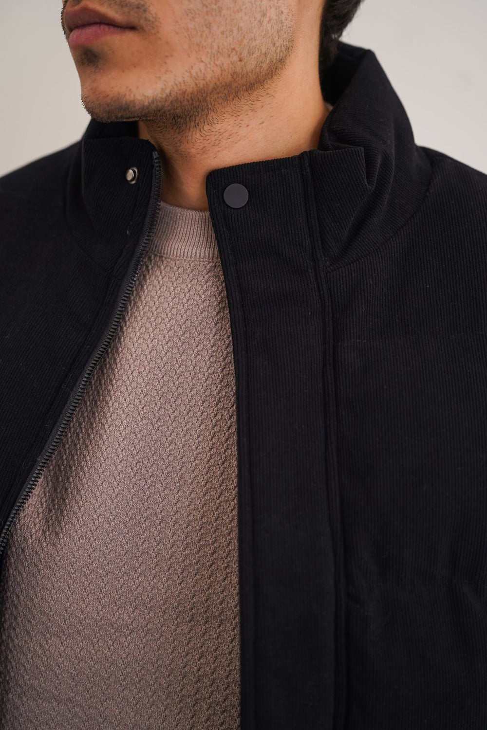 BLACK CORDUROY PUFFER GILET
