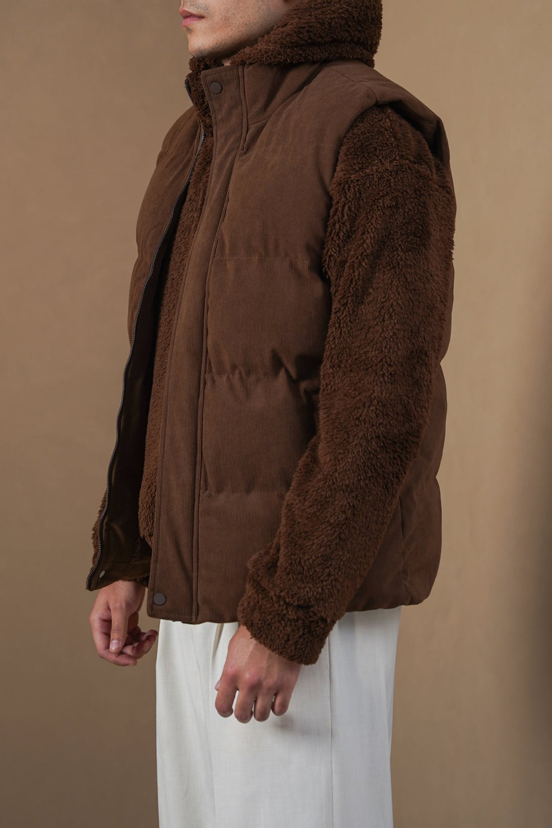 CHOCOLATE CORDUROY PUFFER GILET