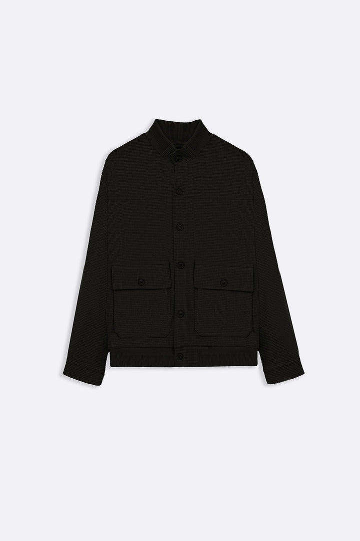 BLACK MOCKNECK CARDIGAN