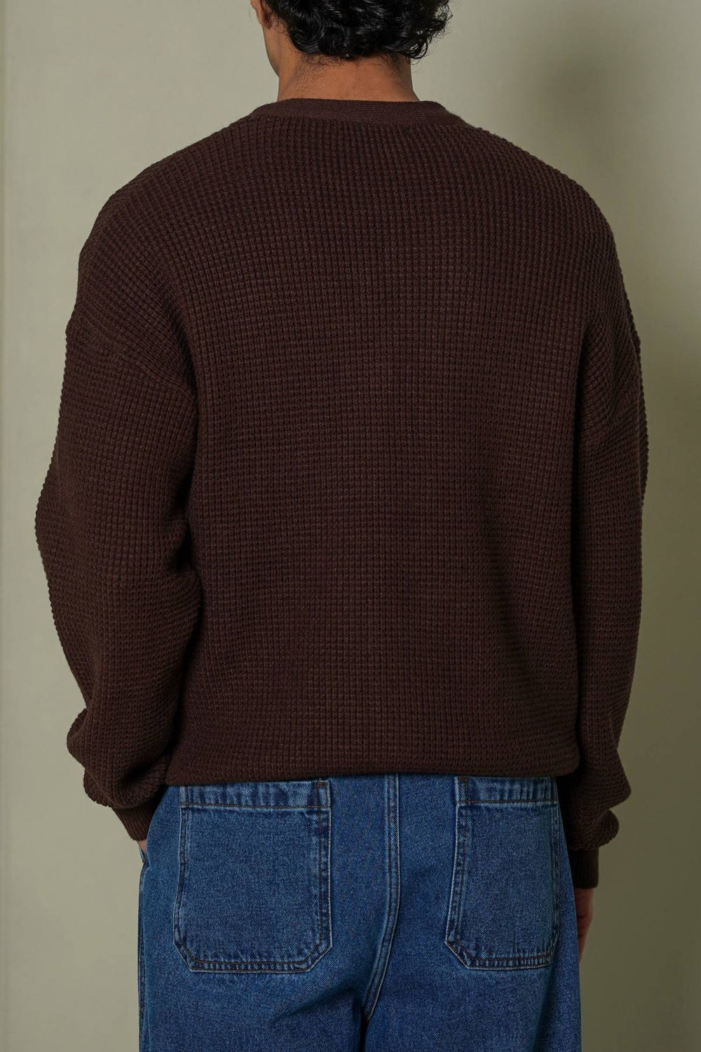 BROWN WAFFLE KNIT CARDIGAN