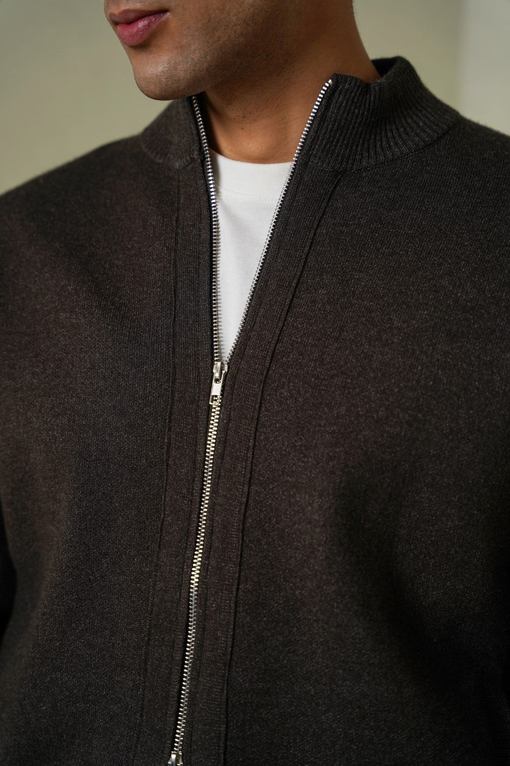 MELANGE CHARCOAL ZIP-UP CARDIGAN