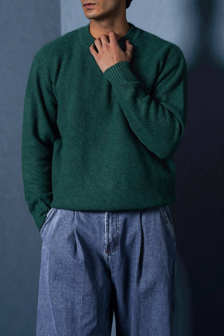 FOREST GREEN SOFT-BRUSHED SWEATER